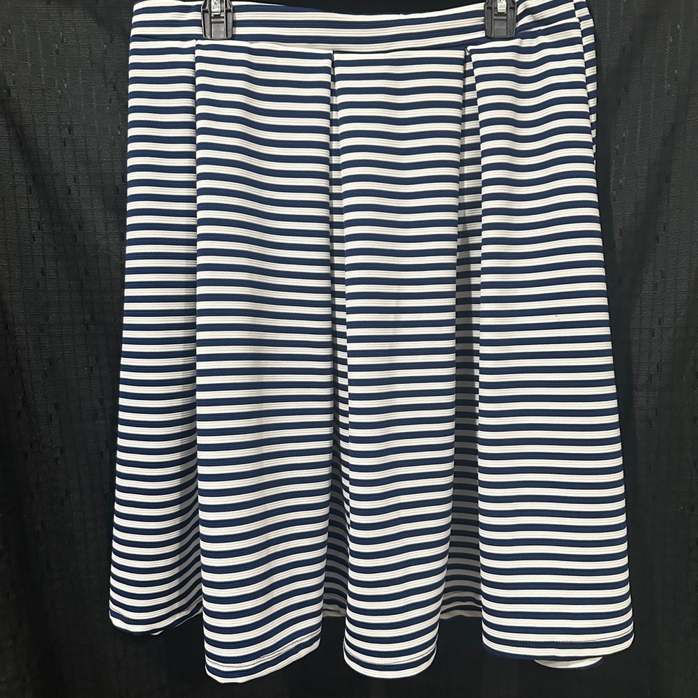 Ashley Blue Navy White Striped Pleated Midi Skirt Nautical A-Line Women XL
